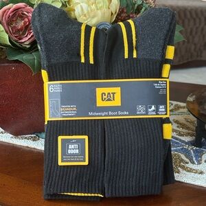 Brand New Caterpillar 6-Pack Midweight Boot Socks Black Crew Cushioned Anti Odor